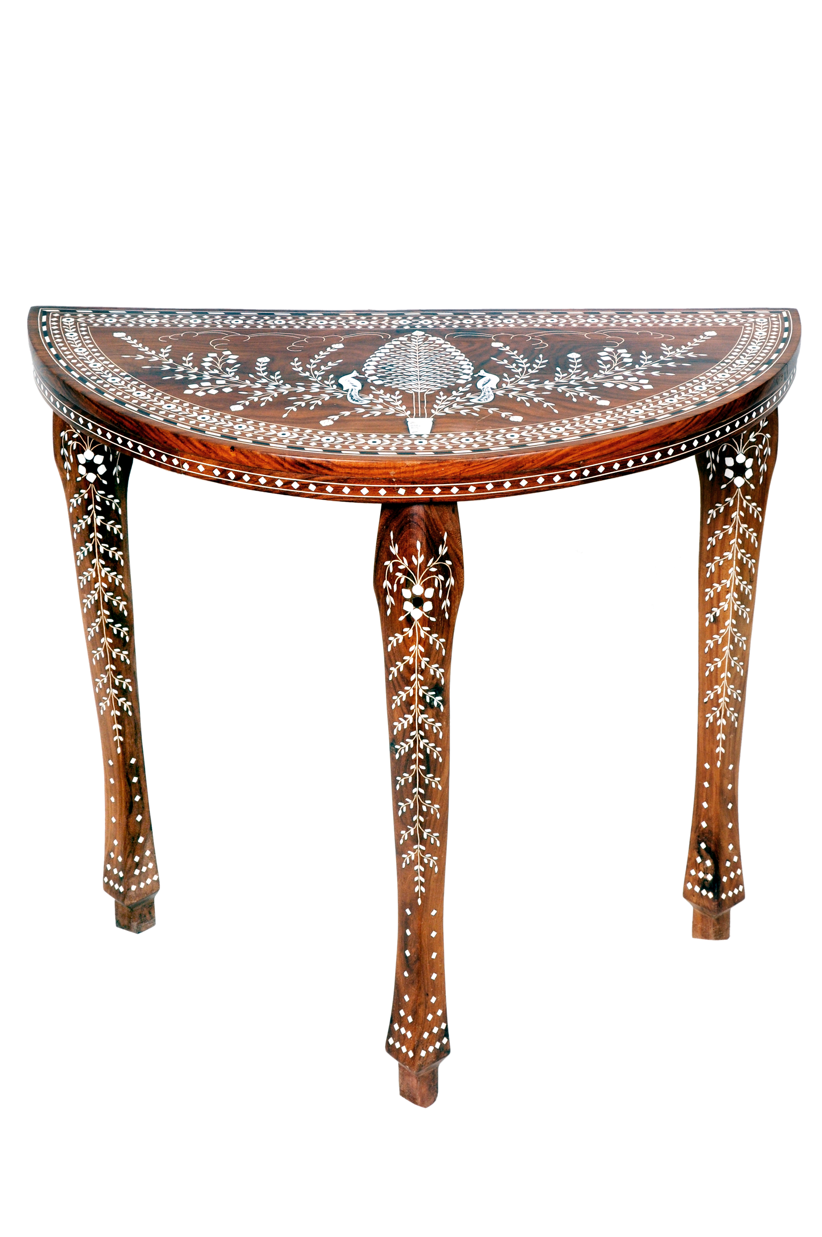 wooden inlay console table with mirror folding.